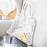YFZCLYZAXET Strohtaschen Strandtasche Damentasche Große Strohtasche Häkelborte Fransentasche Gestrickte Handtasche Strand Böhmische Frau Umhängetasche Weiß