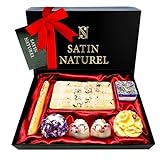 Satin Naturel 7 Luxuriöse BIO Badebomben Vegan für 14 Bäder - Geschenk für Sie - Wellness Geschenke für Frauen - Geburtstagsgeschenk für Frauen - Frauentag Geschenk