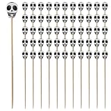 Odoukey 100 Stück Obststäbchen, Einweg-Cocktailspieße aus Bambus mit Totenkopf für Halloween-Party-Dekorationen