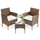 DUMOS Rattan Gartenmöbel Set, Wasserfest und Atmungsaktiv Terrassenmöbel, Balkonmöbel mit 2 Armlehnstühlen, 2-Personen-Möbelsets, Balkon Möbel Geeignet für Balkon, Garten, Hinterhof, Pool (Braun)