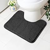 AUAUY rutschfeste WC-Vorleger, U-Waschbar WC Teppich Klovorleger mit Ausschnitt Weiche Hochflor Toiletten Vorleger, Mikrofaser Badematte - 50 x 40 cm (Schwarz)