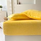 DOTBUY-SHOP Spannbettlaken 30 cm Tief Bettlaken, Solide Farben Verdickter Plüsch Atmungsaktive Bettwäsche aus Gebürsteter Mikrofaser Mit Gummizug Farbecht für Boxspring (Gelb,120x200cm)