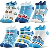 Welwoos Kinder Lustige Socken Jungen Sneaker Socken Bunte Kurze Kindersocken Cartoon Baumwolle Kleinkind Geschenke Socken 6 Paare (Auto, 1-3 Jahre)