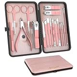 ZIZZON Maniküre-Set 18 in 1 Professionelles Pediküre-Set Nagelschere Grooming Kit mit Leder Kulturbeutel in Pink