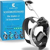 Khroom Schnorchelmaske Erwachsene & Kinder ab 3 Jahre | CO2 sicher | Vollgesichtsmaske mit Easy-Breath System | Schnorchelset Alternative | Seaview Y Tauchmaske Erwachsene / Kinder (S/M Weiß)