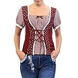 Generisch Trachtenbluse Rot/Weiss kariert - traditionelle, taillierte Trachten Bluse mit Herzknöpfen 2025 Neu