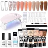 Born Pretty Polygel Starter Set mit UV Lampe - Poly Gel Nägel Set 6 Farben Transparent Weiß Nude Rose Nagelverlängerung Kit Base Top Coat Slip Solution