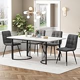 KUAKE Esstisch-Set mit 4 Stühlen 140x80 cm, Essgruppe mit 4 Stühlen aus Leinen, Küchen-Esstisch für Zuhause & Familie, Schwarz Metall Tischbeine + 4 Stühlen(Dunkelgrau-B)