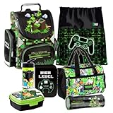 Minecraft Games Play Pixel 7 Teile Set Tornister Ranzen Schulranzen Tasche Federmappe mit Sticker-von-Kids4shop Schulrucksack