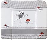 roba Wickelauflage Adam & Eule - Weiche Wickelunterlage 85 x 75cm mit Eulen Motiv - Auflage für Wickeltisch PU beschichtet - Grau kariert