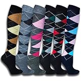 MRCC 4/6 Paar Damen Mädchen Laufsocken Kniestrümpfe Reisestrümpfe lange Socken kompressionsstrümpfe Karo Muster 1303 (DE/NL/SE/PL, Numerisch, 39, 42, Regular, Regular, 6 Paar Model 2)