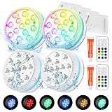Unterwasser Licht, 4 Stück Multi Farbwechsel Teichbeleuchtung Unterwasse Licht mit Fernbedienung 13 LED IP68 Wasserdichte Leuchten RGB Poolbeleuchtung für Garten Aquarium Vase Badewanne Pool Spa