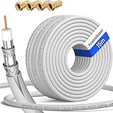 HB-DIGITAL 15m SAT Koaxial Kabel 135dB 8K 4K UHD 4-Fach geschirmt für DVB-S / S2 DVB-C / C2 DVB-T / T2 DAB+ Radio + inkl. 4x vergoldete F-Stecker BK Anlagen - Stahl/Kupfer Innenleiter - Weiss