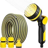 Gartenschlauch 20m Gartenschlauch 1/2 Zoll (13mm) Schlauchrohre für Garten 40 Bar Hochbelastbar Schlauchleitung Flexibel Robust Gurtbar Knickschutz Gelb/Schwarz (20m mit Systemteile)