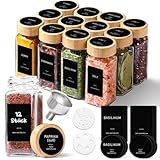 ComSaf Gewürzgläser mit Etiketten 120 ml 12 Stück, Gewürzgläser Eckig mit Holzdeckel Glas, Gewürzdosen Luftdicht, Gewürzbehälter, Gewürzstreuer