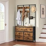 YITAHOME Garderobenständer, freistehender Flurbaum mit 8 Schubladen, industrielle Kleiderstange mit 8 Haken für Flur, Eingangsbereich, Schlafzimmer, Wohnzimmer, rustikales Braun