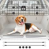 Denmay Hundegitter Auto, Universal Autoschutzgitter Trenngitter 30.7 x 93-150CM verstellbare Breite, Kopfstütze Kofferraum Autogitter mit Zuführtür, 2X Sicherheitsgurt für Hunde, Schwarz