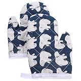 NOLITOY Hitzebeständige Ofenhandschuhe Anti rutsch Topfhandschuhe aus Baumwolle Gepolstert Isolierend für Backen Grillen Kochen Blaues Bärenmuster Vielseitig für Küche und Mikrowelle
