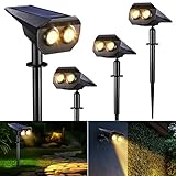 Joomer Solarlampen für Außen Garten, Warmweiß Solar Strahler 4 Stück, IP65 Wasserdicht Gartenleuchten, 2 Helligkeitsmodi Solarleuchten für Außen Garten, Hof, Gehweg