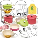 Tacobear Kinderküche Zubehör Kochset Topf Pfanne Edelstahl Kochgeschirr Set mit Schürze Handschuh Spielküche Küchenzubehör Rollenspiel Spielzeug ab 3 Jahre Mädchen Junge Geschenk