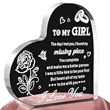 Geschenke für Freundin, Geburtstag, Jahrestag, niedliche Geschenke für Frauen, GF, I love you, romantisches Geschenk, Briefbeschwerer, 9,9 x 9,9 cm, Acryl-Herzschild, Weihnachtsgeschenk für Sie