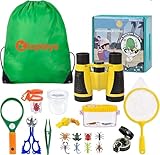 Kizplays® Forscherset für Kinder, Fernglas für Kinder 22-teiliges Entdecker set mit Insektenfänger, Kompass, Becherlupe, Mikroskop Camping, Abenteuer Geburtztag Geschenk Ostergeschenke für Kinder