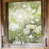 WandSticker4U®- Wiederverwendbare Fensterbilder Pusteblume selbstklebend weiß (85x60 cm) I Fenstersticker Blumen Frühling Fensteraufkleber Wohnzimmer Schlafzimmer Bad Küche Fenster Deko