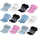 Nakloe 12 Paar Mädchen Söckchen Mädchensocken Kurzsocken Socken mit Motiven Atmungsaktiv und aus Baumwolle, Mehrfarbig, 32-36