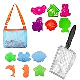 AHEJIOO Strandspielzeug Kinder 14-teilig mit Netztasche Sandspielzeug - Strandspielzeug Set mit Sandspielzeug Tasche, Robuste Sandspielzeuge für Strand und Sandkasten