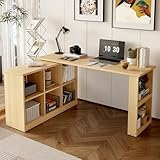 Luxeza Multifunktionaler Bürotisch, Sechsfach-Lagerschrank + Ablage, breite und Dicke Schreibtischplatte, Lochplatte + Ablage, super belastbar, veränderbare Form, Natural 140 x 104 x 75cm