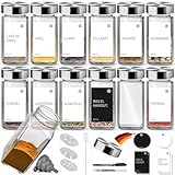 Miorkly Gewürzgläser Eckig mit Streueinsatz, Edelstahl Deckel Gewürzdosen Set 120ml,12 Gewürzgläser Set, Gewürzstreuer Glas mit Streuer-Aufsätze, Trichter, Etiketten & Kreidestift, Gewürze Set