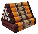 Wilai Kapok Thaikissen, Yogakissen, Massagekissen, Kopfkissen, Tantrakissen, Sitzkissen - Braun/Orange (Dreieck mit 2 Auflagen - 52x44x45)