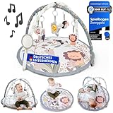 Zwerggold Baby Spielmatte mit Spielbogen [faltbar] - Fördert spielerisch die Entwicklung der Kinder - Mobile Spieldecke mit Anhänger | Baby Play mat, Tummy time Toys | Krabbeldecke, Krabbelmatte