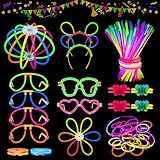 MOSSNDAR Knicklichter Party Set,100 Stück Leuchtstäbe 132 Verbinder,Neon Knicklichter Haarreif Brille Armband Sets für Geburtstage Kinder Halloween Party Deko Weihnachtsdeko Feuerwerk Silvester Deko
