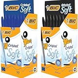 BIC Cristal Soft Kugelschreiber Bundle – 100 Stück (50x Blau + 50x Schwarz) – 0,35 mm, weiches Schreiben – Für Schule, Büro & Home Office