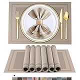 ARTAND Platzsets Abwaschbar 6er Set Vinyl Tischsets für Esstisch Küchen Platzset Dauerhaft PlatzdeckenTischzubehör -6er Set, 01 Beige