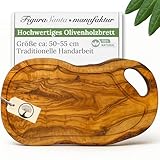 Figura Santa Schneidebrett Olivenholz -Holzbrett Küche mit Saftrille und Griff - massives Steakbrett Olivenholzbrett antibakteriell - alternative zu Schneidebrett Kunststoff (50-55cm)