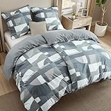 BEDSURE Bettwäsche 135x200 4teilig Bettbezug - Bettwäsche-Sets 135 x 200 cm 2er Set mit 2 Kissenbezüge 80x80cm, ÖKO-TEX Wendebettwäsche Bedding Grau Geometrie Muster mit Reißverschluss
