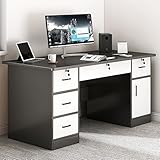 Höhenverstellbarer großer Gaming-Schreibtisch mit verschließbaren Schubladen, vielseitiger Computertisch für Heimbüro, Schlafzimmer, Arbeitsplatz und Gaming-Station (140 x 60 x 72 cm)