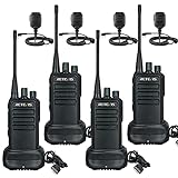 Retevis RB629 Funkgerät, PMR446 Robustes Walkie Talkie Wiederaufladbar, Wireless Clone, VOX, Notfallalarm, PMR Funkgeräte Profi Set mit Lautsprecher-Mikrofon für Baustelle (4 Stück, Schwarz)