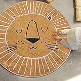 Teppich Runder ø 80 cm, Braun gelb wenig Löwe Kopf Muster, Kinderteppich, Anti-Rutsch Unterseite, Waschbar, Spielteppich drinnen und draußen