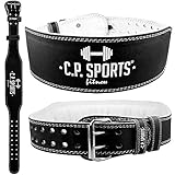 C.P. Sports Gewichthebergürtel für Kraftsport I Trainingsgürtel aus Echtleder, ideal für Powerlifting I ergonomischer Fitness-Gürtel mit gepolstertem Rückenstück I XXS (50 – 68 cm), schwarz