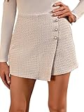 SOLY HUX Damen Hosenrock Elegant Kurze Hose Wickel Röcke Freizeitrock Hosenrock Festival Outfit Skort für Herbst Winter Khaki M