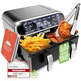 Stillstern Dual Zone Heißluftfritteuse 8L [für 1-8 Pers], 2400W, NEU: HeatingFlow Technologie, 80-200°C, Shake-Funktion, 120 Rezepte [DEUTSCH], 8 Programme, Dörren, Auftauen&Warmhalten, Air Fryer