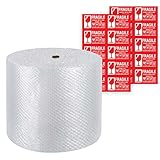 Luftpolsterfolie Rolle 300 mm x 25 m mit 20 zerbrechlichen Aufklebern, Karten für Post-Umzüge, Verpackung, Hausumzug, Versand