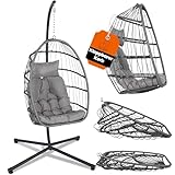 NewHabitat | Komfortabler Hängesessel mit Gestell | Klappbarer Hänge Sessel wetterfest für Indoor & Outdoor, ideal für Garten & Wintergarten (Grau)