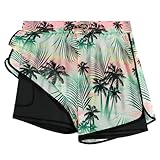APTRO Damen Badeshorts Badehose Schwimmshorts Beach Strand Surf Shorts mit Innenhose Netz Palmen W79 L