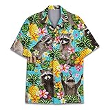 Lustiges Pferd Hawaiihemden für Männer und Frauen, Liebespferderennen Hawaii-Sommer Kurzarm Casual Relaxed Fit Button-Down, Ananas Racoon, XX-Large