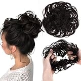 HJZHII 2 Stück Haarteile Echthaar Haargummi,Groß Haarteil Mit Gummiband,Dutt Haarteil Haargummi Mit Haaren Dunkelbraun Gelockt Hochsteckfrisuren Haarverlängerung Messy Bun für Damen Pferdeschwanz