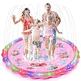 IEEILULU Splash Pad, 170CM Sprinkler Wasser Spielmatte mit LED Leuchten, Wasserspielzeug Kinder Outdoor Spielzeug, Sprinkler Play Matte für Sommer Garten (Rosa)